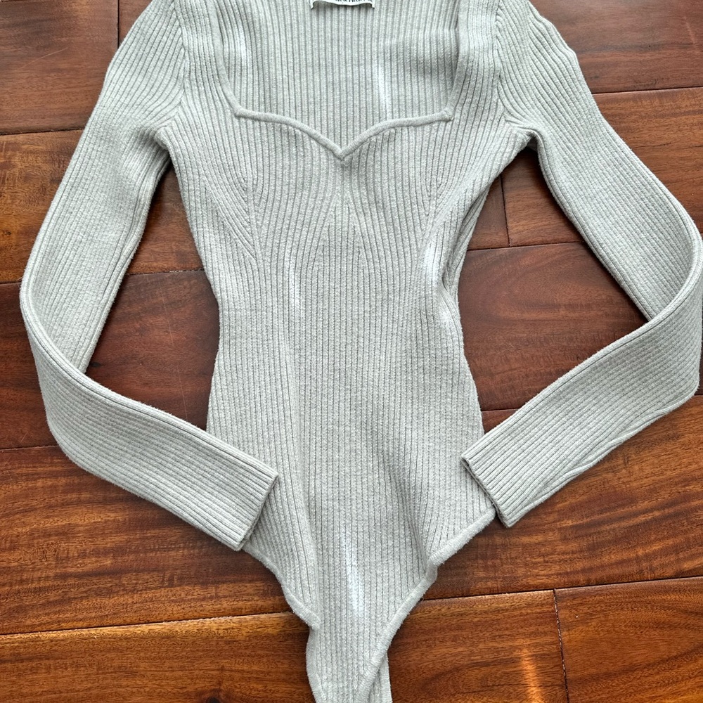 Abercrombie & Fitch Heather Oatmeal Ribbed Bodysuit